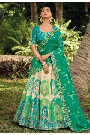 Green banarasi silk lehenga choli 6806