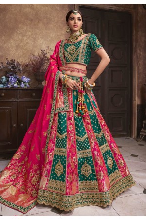 Green banarasi silk lehenga choli for wedding 10295