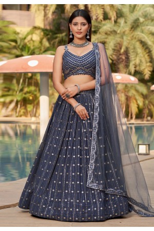 Navy blue georgette circular lehenga choli ACY4068