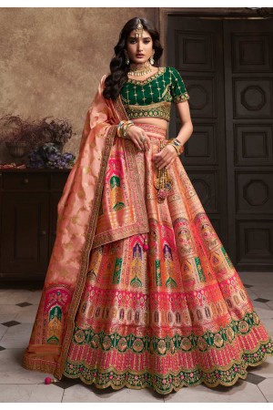 Peach banarasi silk lehenga choli for wedding 10284
