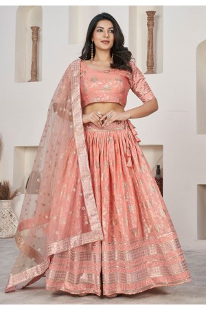 Peach jacquard lehenga choli 1014