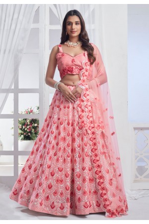 Peach net lehenga choli 11019