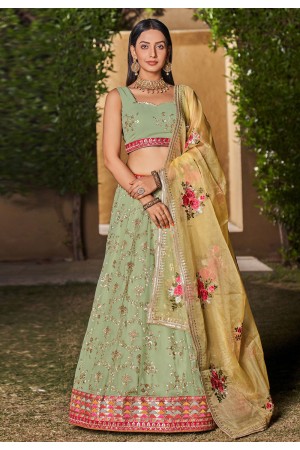 Pista green georgette a line lehenga choli ACY4069