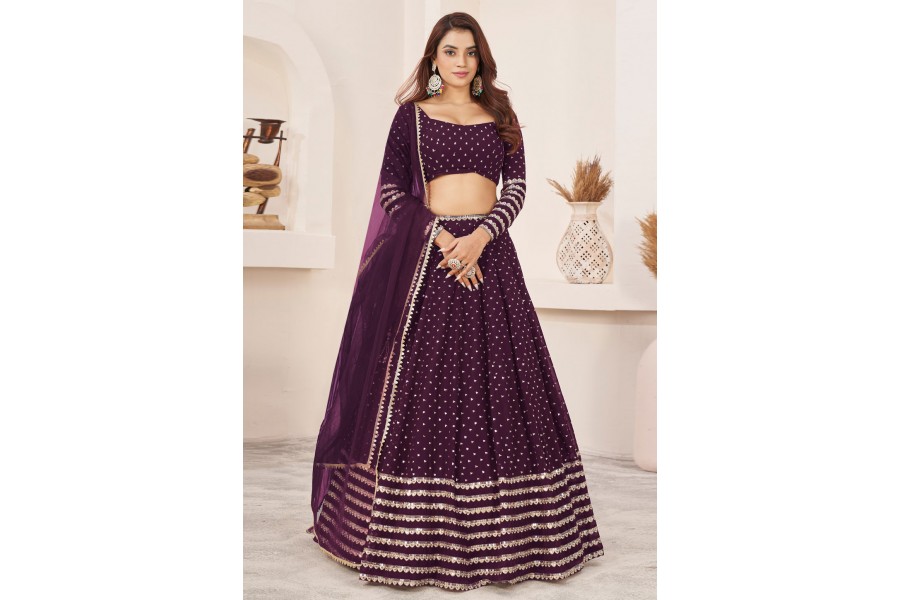 Purple Embroidered Georgette Designer Party Style Lehenga Choli
