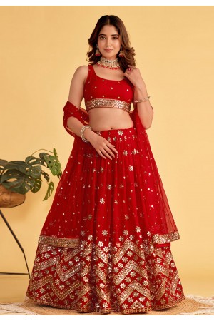 Red georgette circular lehenga choli ACY4074