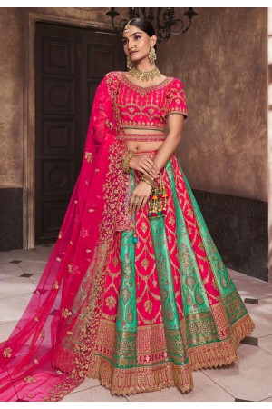 Sea green banarasi silk lehenga choli for wedding 10290