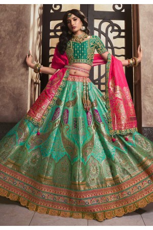 Sea green banarasi silk wedding lehenga choli 10286