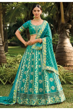 Teal banarasi silk lehenga choli 6802