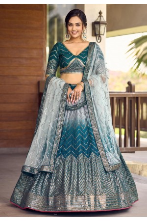 Teal chinon lehenga choli ACY5524
