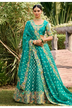 Teal crepe georgette circular lehenga choli 6807