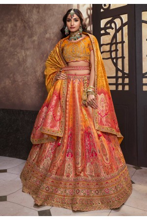 Yellow banarasi silk circular lehenga choli 10283