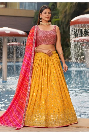 Yellow georgette circular lehenga choli ACY4070