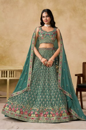 Blue georgette a line sequinsembroidered lehenga choli 5334a