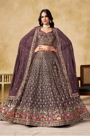 Light Purple georgette a line sequinsembroidered lehenga choli 5334E