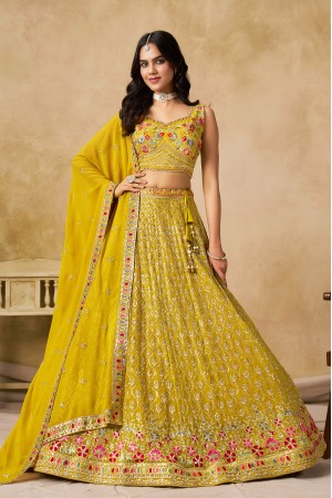 Yellow georgette a line sequinsembroidered lehenga choli 5334D