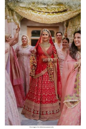 Bollywood Katrina Kaif inspired red silk wedding lehenga choli