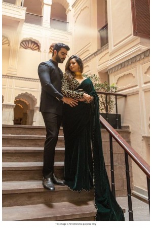 Bollywood model Green velvet designer saree