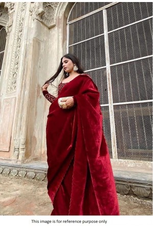 Bollywood model Red velvet designer saree