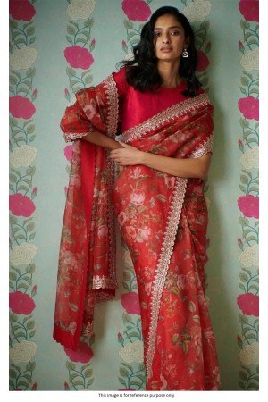 Bollywood model Red Organza silk saree