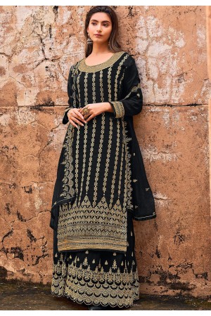black jacquard embroidered straight embroidered palazzo suit 30059