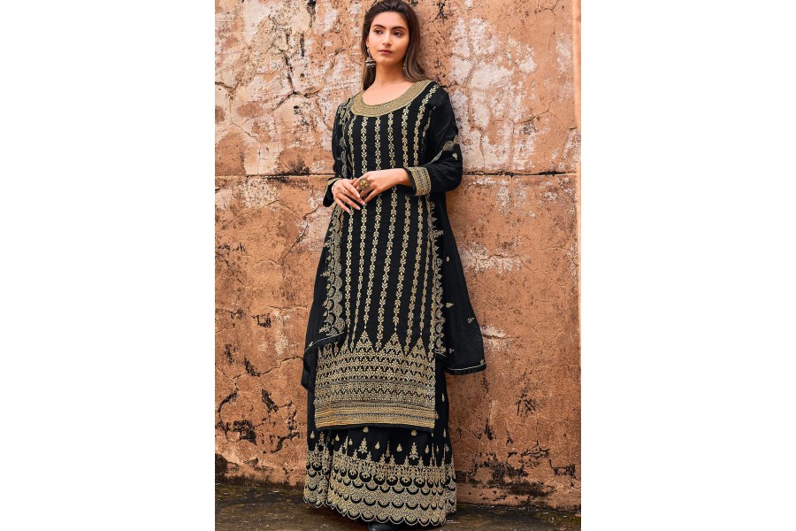Green Color Jacquard Embroidered Palazzo Style Suit main image 1