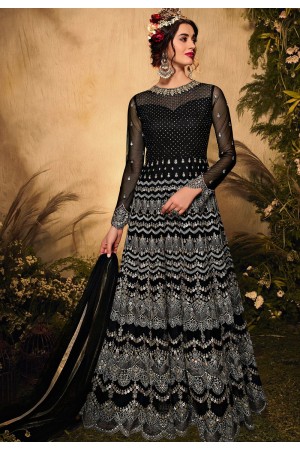 black net embroidered floor length lehenga anarkali suit 10093