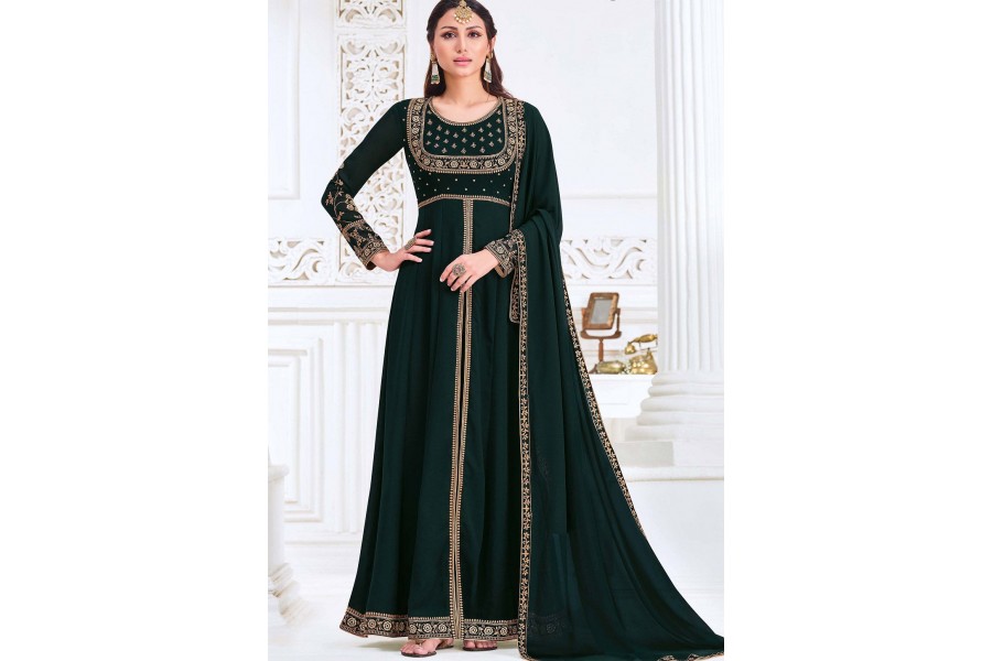 Blue & Teal Ombre Slit Georgette Skirt Style Anakali Suit