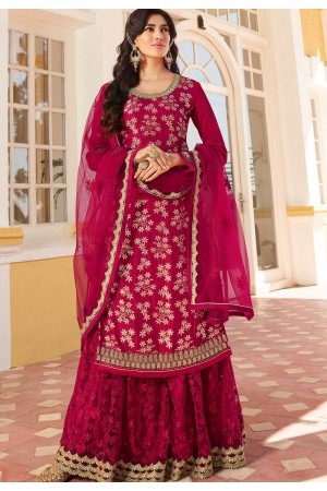 dark pink jacquard straight heavy palazzo suit 21406