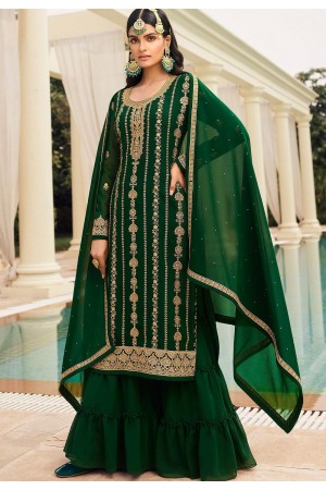 green georgette embroidered sharara pakistani suit 73001