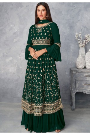 green georgette embroidered sharara suit 8582