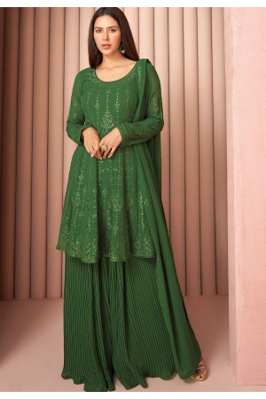 green georgette embroidered sharara suit 8587