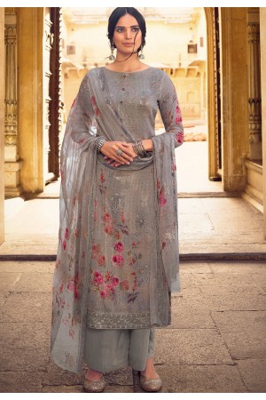 grey georgette straight printed palazzo pakistani suit 22201