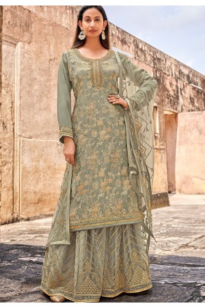 grey jacquard embroidered straight embroidered palazzo suit 30058