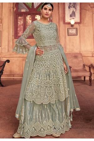 grey net embroidered palazzo pakistani suit 99