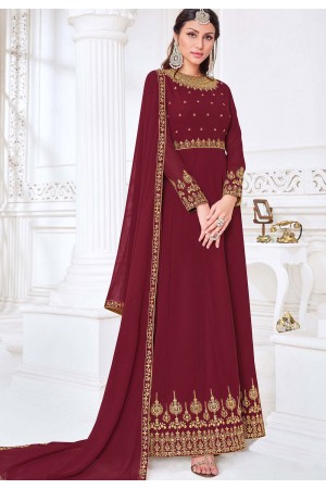 maroon georgette embroidered anarkali suit 3002