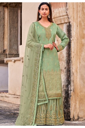 pastel green jacquard embroidered straight embroidered palazzo suit 30062