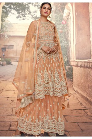 peach net embroidered palazzo pakistani suit 103