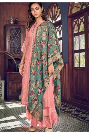 pink art silk straight suit with jacquard printed dupatta 5001