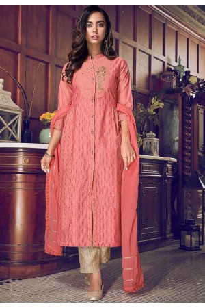 pink art silk straight trouser suit with cotton dupatta 5006