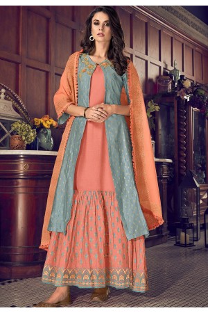 pink blue art silk straight trouser suit 5004