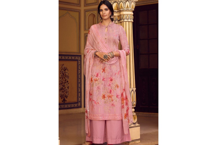 Fantastic Pink Georgette Fabric Skirt Style Designer Palazzo Suit