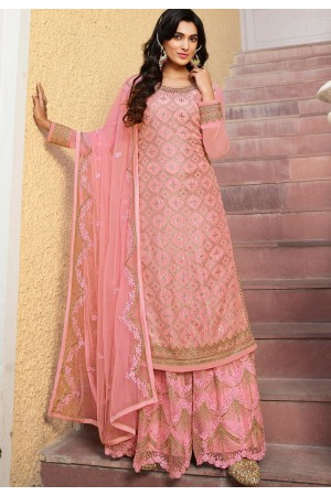 pink jacquard straight heavy palazzo suit 21404