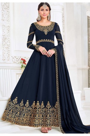 royal blue georgette embroidered anarkali suit 3005