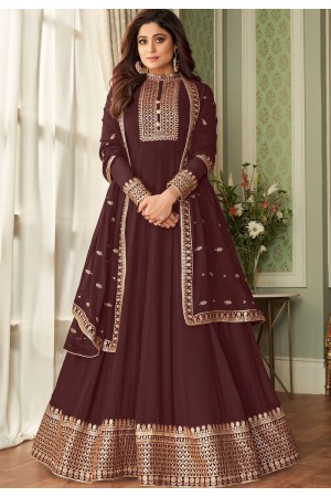 shamita shetty brown georgette floor length anarkali suit 8630