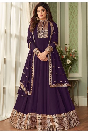 shamita shetty purple georgette floor length anarkali suit 8627