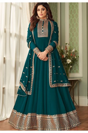 shamita shetty turquoise georgette floor length anarkali suit 8626