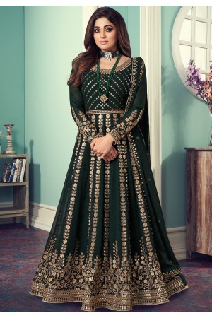 shamitta shetty dark green georgette embroidered anarkali suit 8546