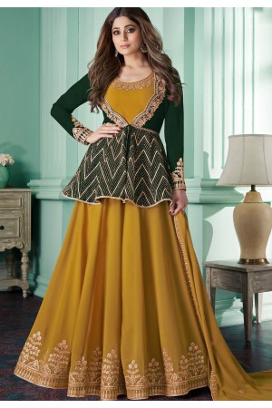 shamitta shetty mustard georgette embroidered anarkali suit 8571