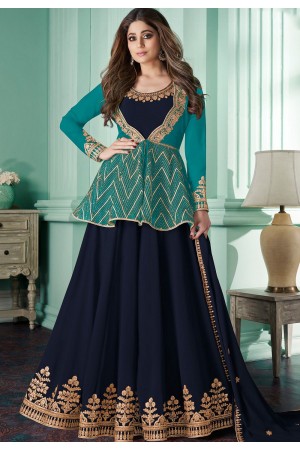 shamitta shetty navy blue georgette embroidered anarkali suit 8574