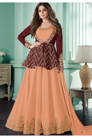 shamitta shetty peach georgette embroidered anarkali suit 8573